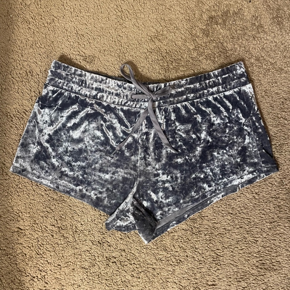 Xhilaration blue velvet drawstring pajama shorts size medium